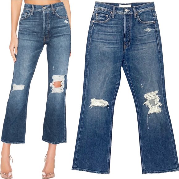 MOTHER Denim - Mother The Tripper Your Treat Or Mine Medium Wash Distressed Bootcut Jeans Sz 25